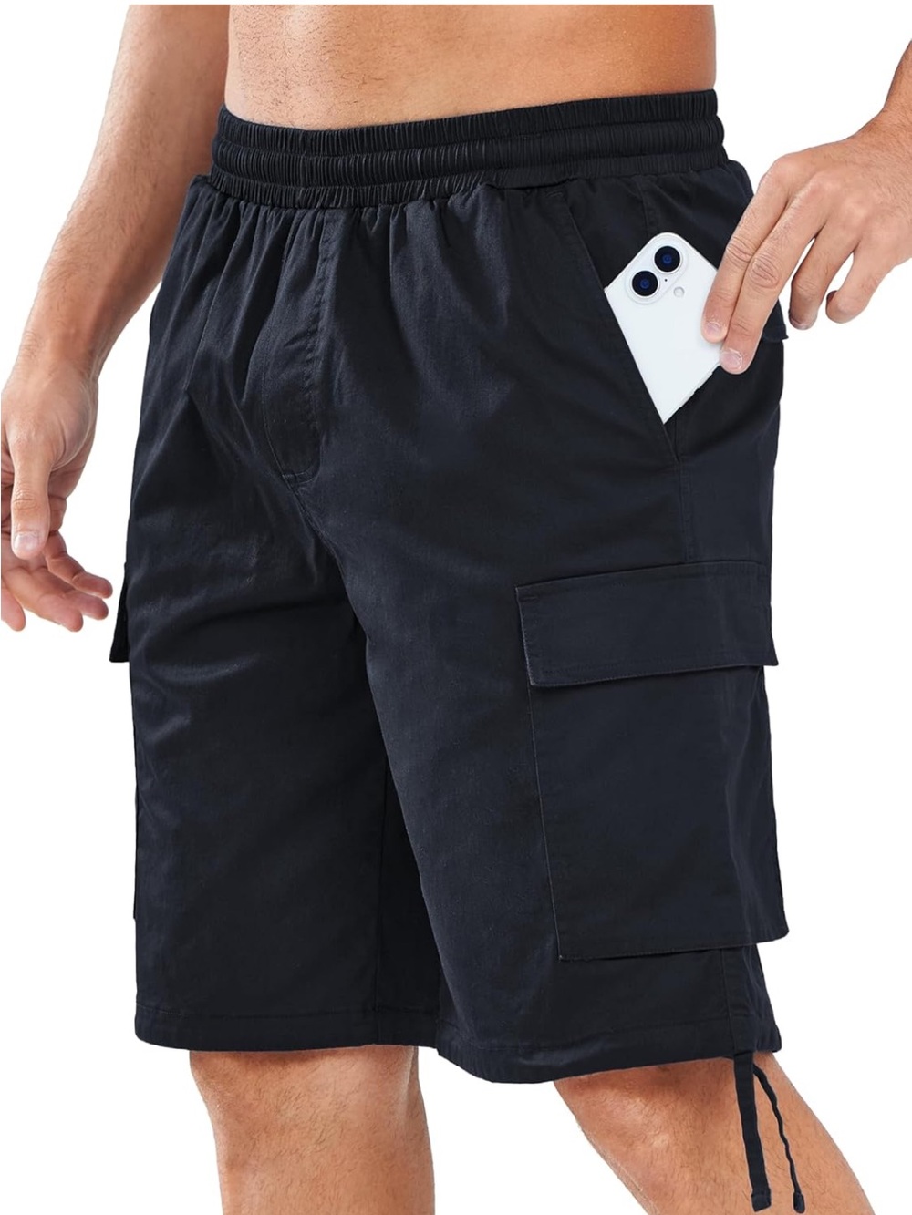 NORTHYARD Twill Cotton Cargo Shorts Sz L Drawstring Elastic Waist Black